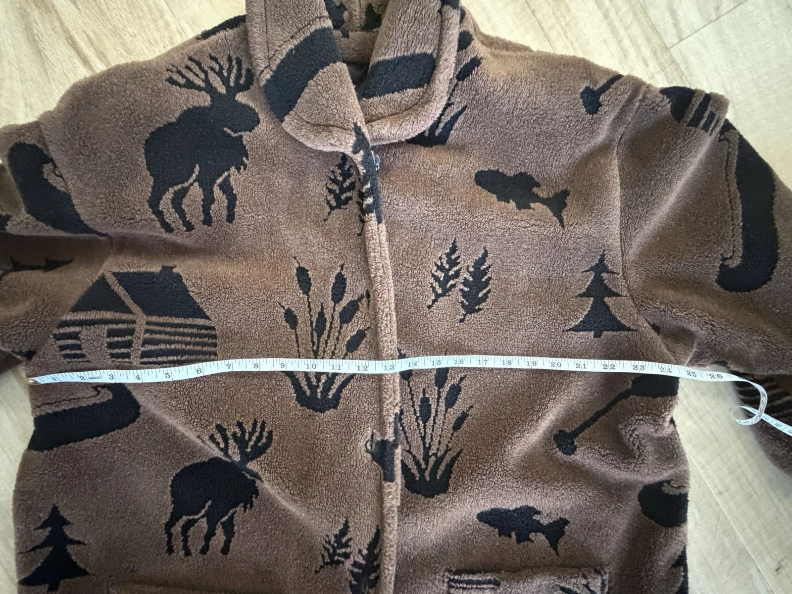 Vintage Denali Fleece Jacket Cabin Core Moose Wilderness Print Brown L/XL - product detail image 2