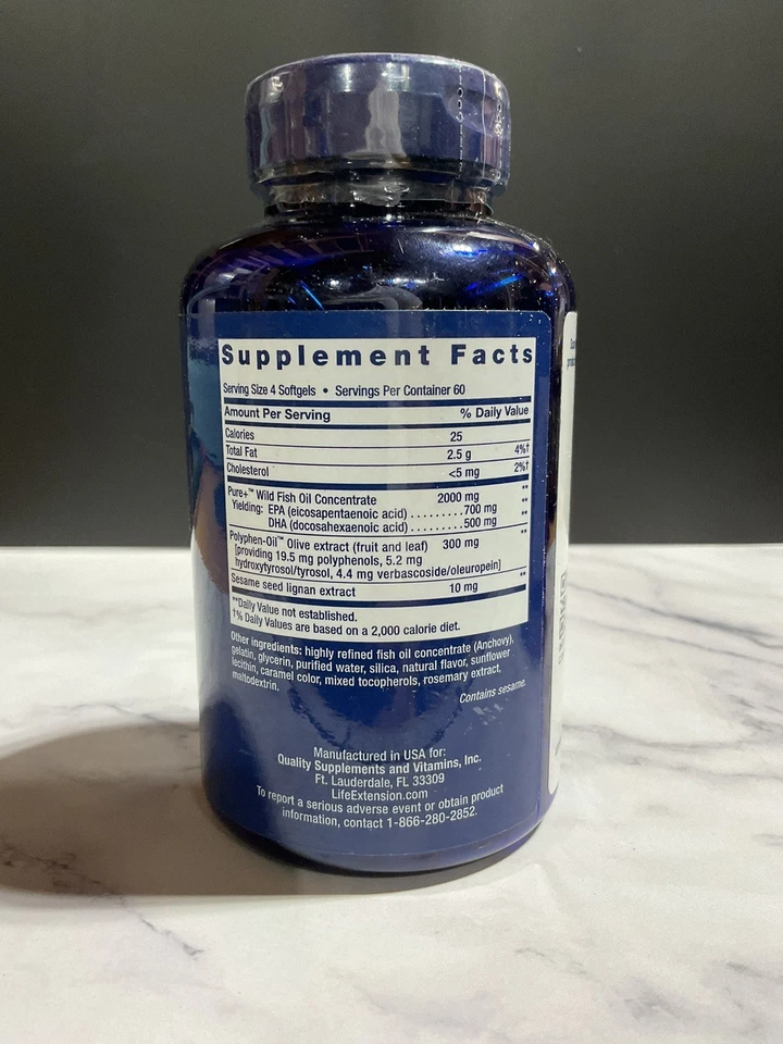 Aceite de pescado Life Extension Super Omega-3 extracto de oliva 240 CT cápsulas blandas caducidad 25/09 Foto 2 de 3