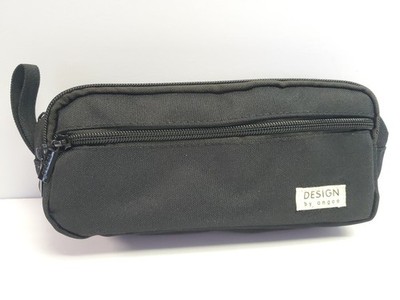 DESIGN BY ANGOO pencil tripple zipper pouch storage polyester bag black color