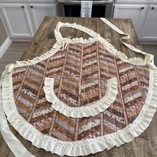 Handmade Apron Vintage Flowers Beige Tapestry with Pockets Cottage Core EUC