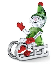 SWAROVSKI CRYSTAL SANTA'S ELF ON SLEIGH FIGURINE #5533947 NIB!