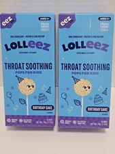 2 BOXES Lolleez Throat Soothing Pops Kids 10 Per Box Birthday Cake Exp 10/2026
