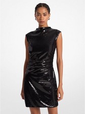 Michael Kors Women's Sequined Funnel-Neck Mini Dress Black Size M MSRP $175