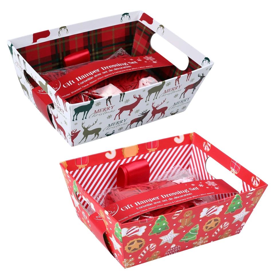 EUROWRAP Kit Cesto Cesto Natalizio Confezione Regalo Riempimento Cellophane Wrap e Nastro - Scegli