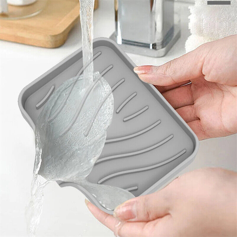 Silicone Soap Holder Tray Soap Dish Box Drain for Bathroom Kitchen