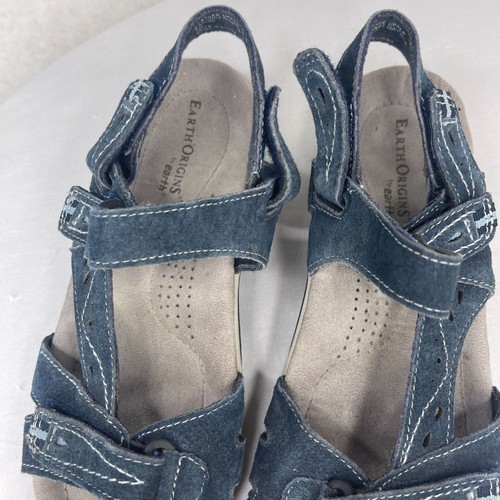 EARTH ORIGINS Womens 7W Sophie Blue Suede Hiking Sandals Hook & Loop Comfort - Picture 7 of 9