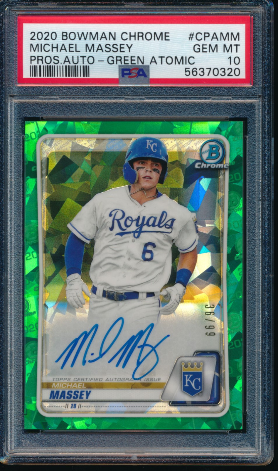 PSA 10 MICHAEL MASSEY AUTO 2020 Bowman Chrome GREEN REFRACTOR #/99 RC GEM MINT