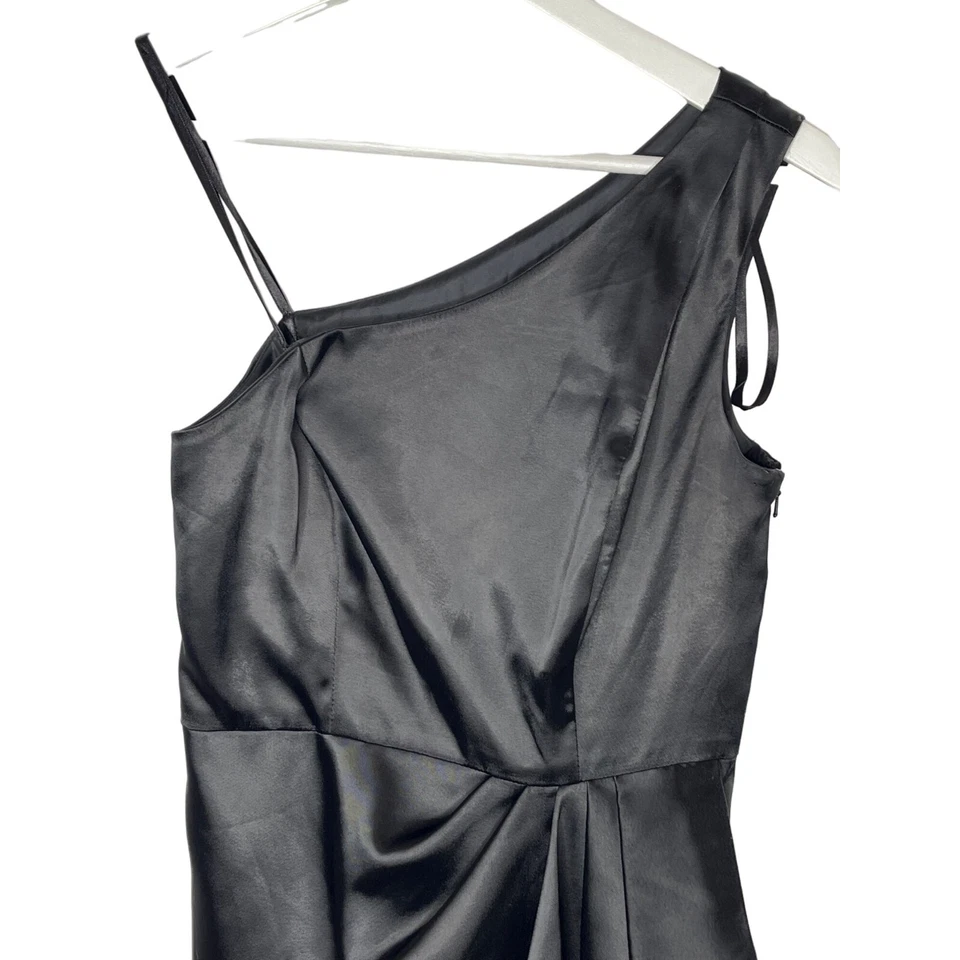 Vestido Bebe Mujer Talla Pequeña Mini Sin Mangas Satinado Negro Amarillo Un Hombro Fiesta Foto 2 de 4