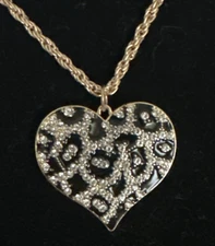 J CREW Bling Rhinestone Leopard Elegant HEART Necklace NEW BID 4 CHARITY❤️333