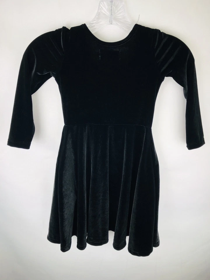 Five Loaves Two Fish Made in USA Black Velvet Look Dress w/Sequins EUC Girl's 4 - Image 2 of 4