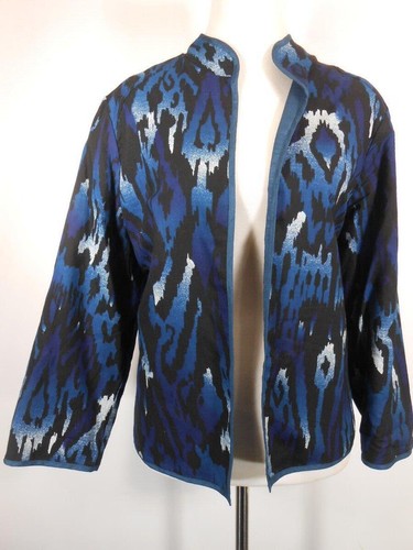 Beautiful Women's Size 2 Chico's Blue Spotted Design LS Blazer Wrap Jacket - 第 1/5 張圖片