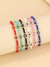 Beaded Evil Eye Bracelet Women Charm Lucky Charm Pink White Red Blue Black Green