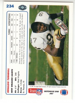 RENALDO TURNBULL 1991 Upper Deck #234 Error Variation w/ 1992