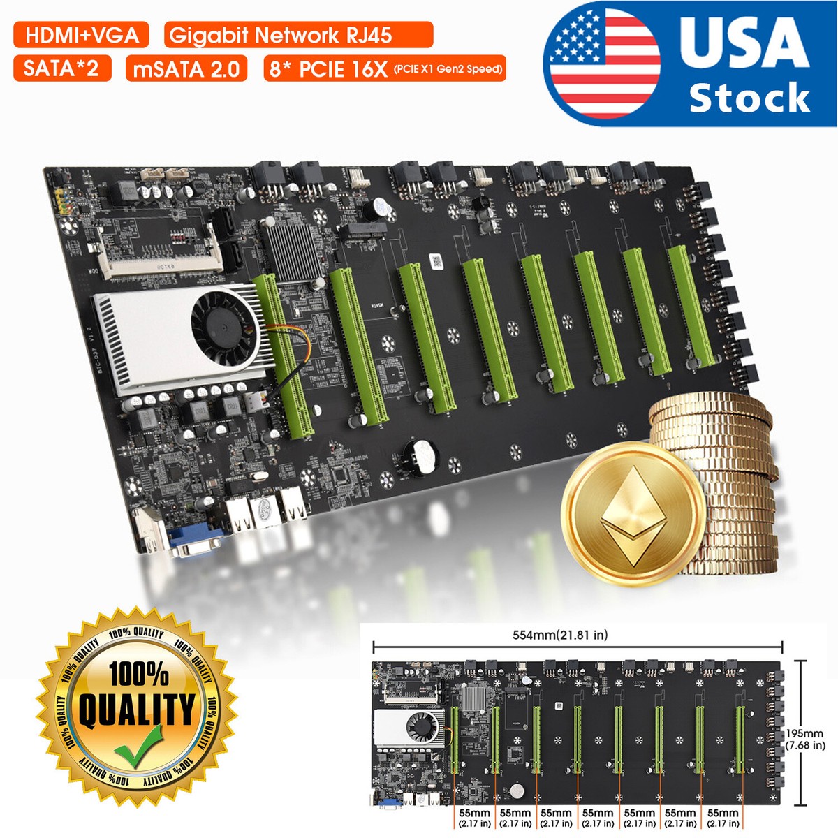 Motherboard Graphics Card Rig USA D37 GPU Mining Rig Machine