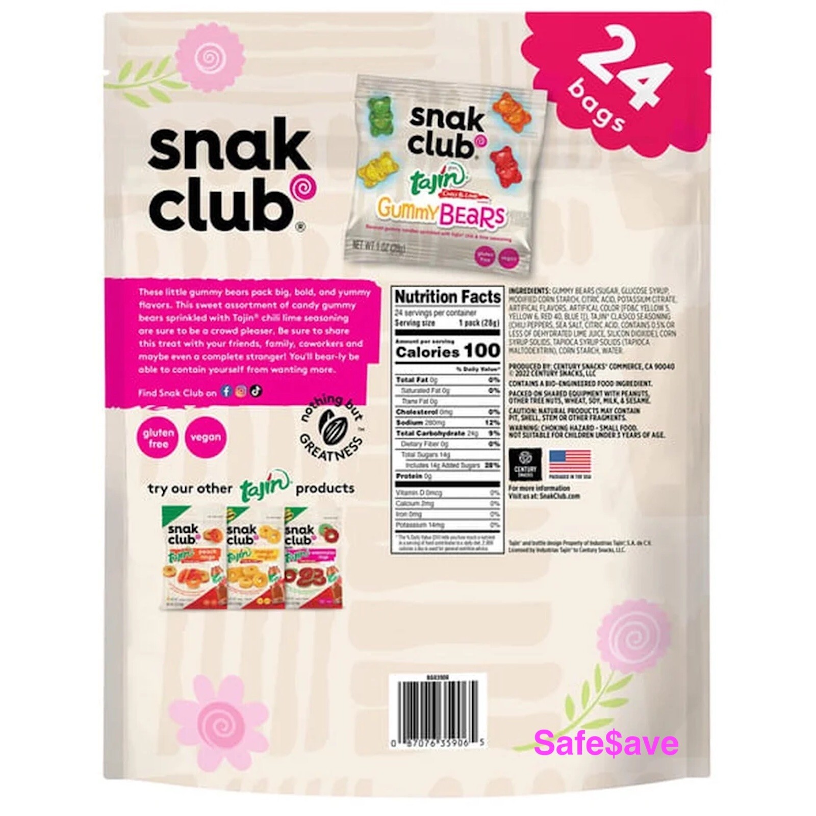 Snak Club TAJIN GUMMY BEARS 24Bags Chili & Lime Gummi Bears 1,5 Lbs 2