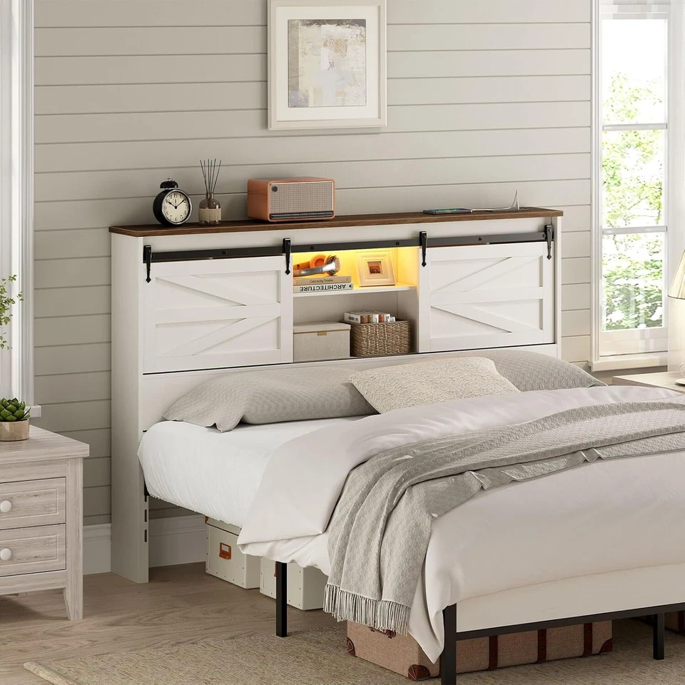 Queen Headboard Only for Bedroom Wooden Bookcase Headboard w/ Charging Station - Image 2 of 4