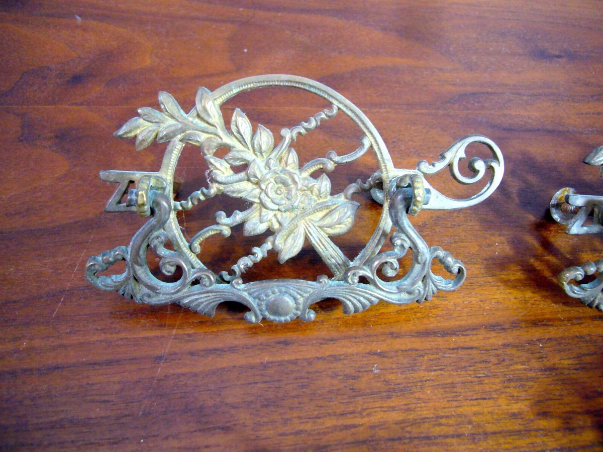 4 ANTIQUE VICTORIAN BRASS DRAW PULLS 3 1/8 Z Flower Drop ORNATE | eBay