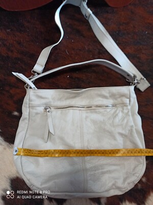 Damentasche ELFENBEIN weiß grau Made in Italy genuine leather neuwertig