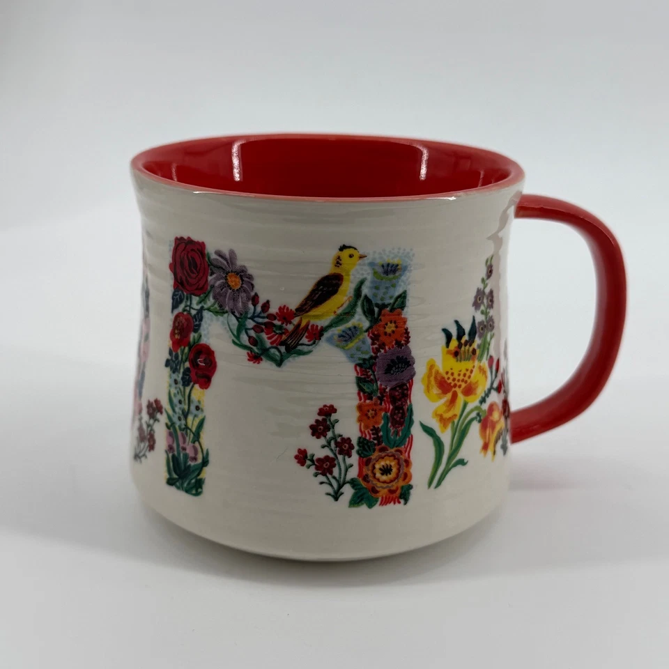 Кружка Valerie Pete Anthropologie с цветочной монограммой MOM красная внутренняя отделка - Изображение 3 из 4