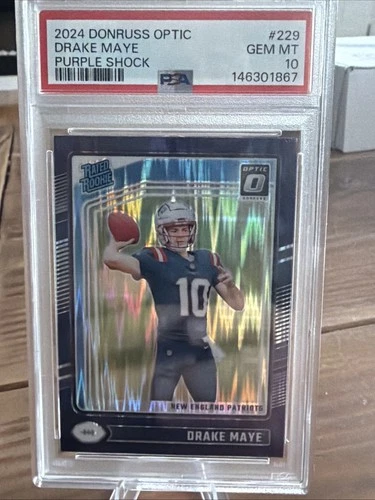 2024 Panini Donruss Optic - Rated Rookie Drake Maye #229 Purple Shock Prizm (RC)