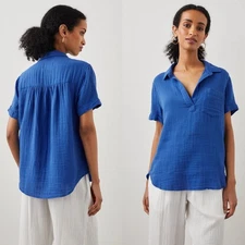 Rails Women's Savannah Cobalt Blue Organic Cotton Short Sleeve Top Shirt XL