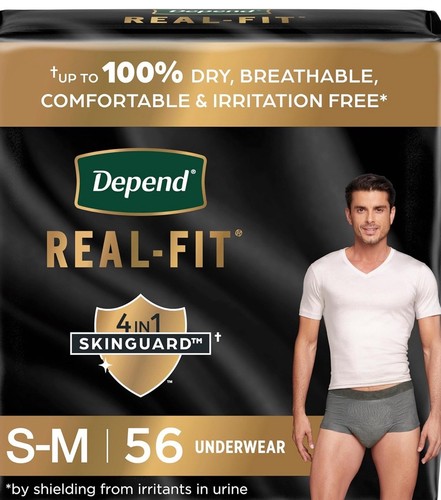 Depend Real Fit Incontinence Underwear for Men, Size S/M, 56 Count