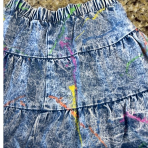 Vintage Y2K Acid Wash Denim Ruffle Mini Skirt Made in USA 100% Cotton Girl SZ 10 - Picture 5 of 10