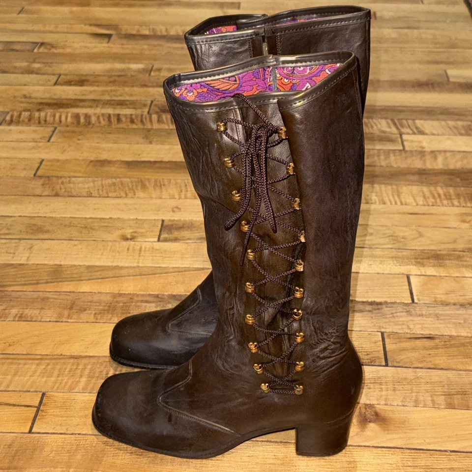 VTG 1970s Nocona Women’s Lace Up Brown Leather Lace Up Rain Boots Sz 10D - Image 3 of 4