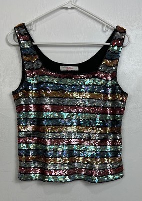 Murek Fashion Vintage Multicolored Sequin Striped Crop Top Size M