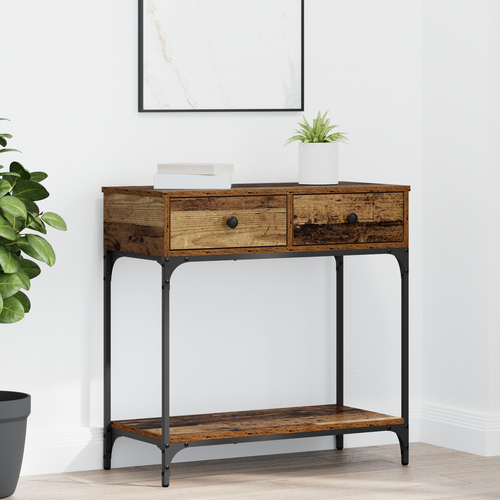 Mobile Sideboard Con LED In Legno Vecchio 90x32x75 Cm – 3 Scaffali E 5 Scomparti, Stile Rustico Moderno