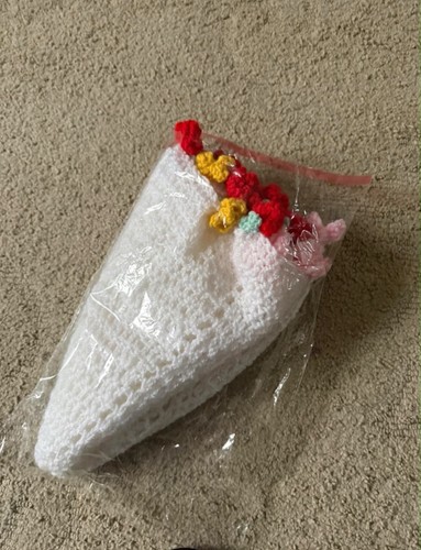 Handmade with care White crochet baby blanket 3D flowers Approx.55 cm