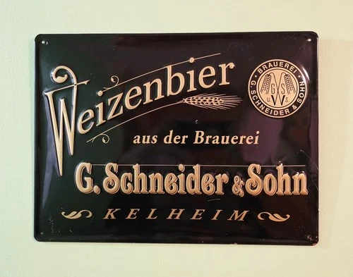 Vintage Beer Metal Sign German Weizenbier G Schneider Sohn Son Embossed Embalit