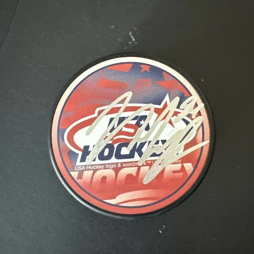 Jack Hughes Signed Autographed team USA Hockey Puck New Jersey Devils Player