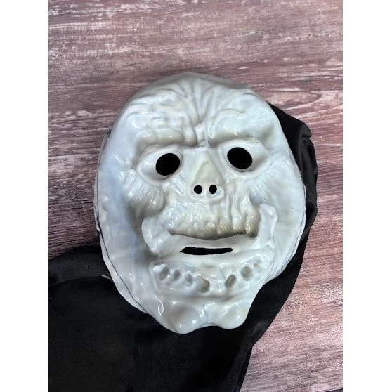 Vintage Gray Ghoul Monster Mask w/ Hood – Halloween Scary Horror Costume Creepy - Image 4 of 4