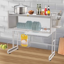 Kitchen Adjustable Dish Rack 3-tier Over Sink Drying Rack With Drain Tray