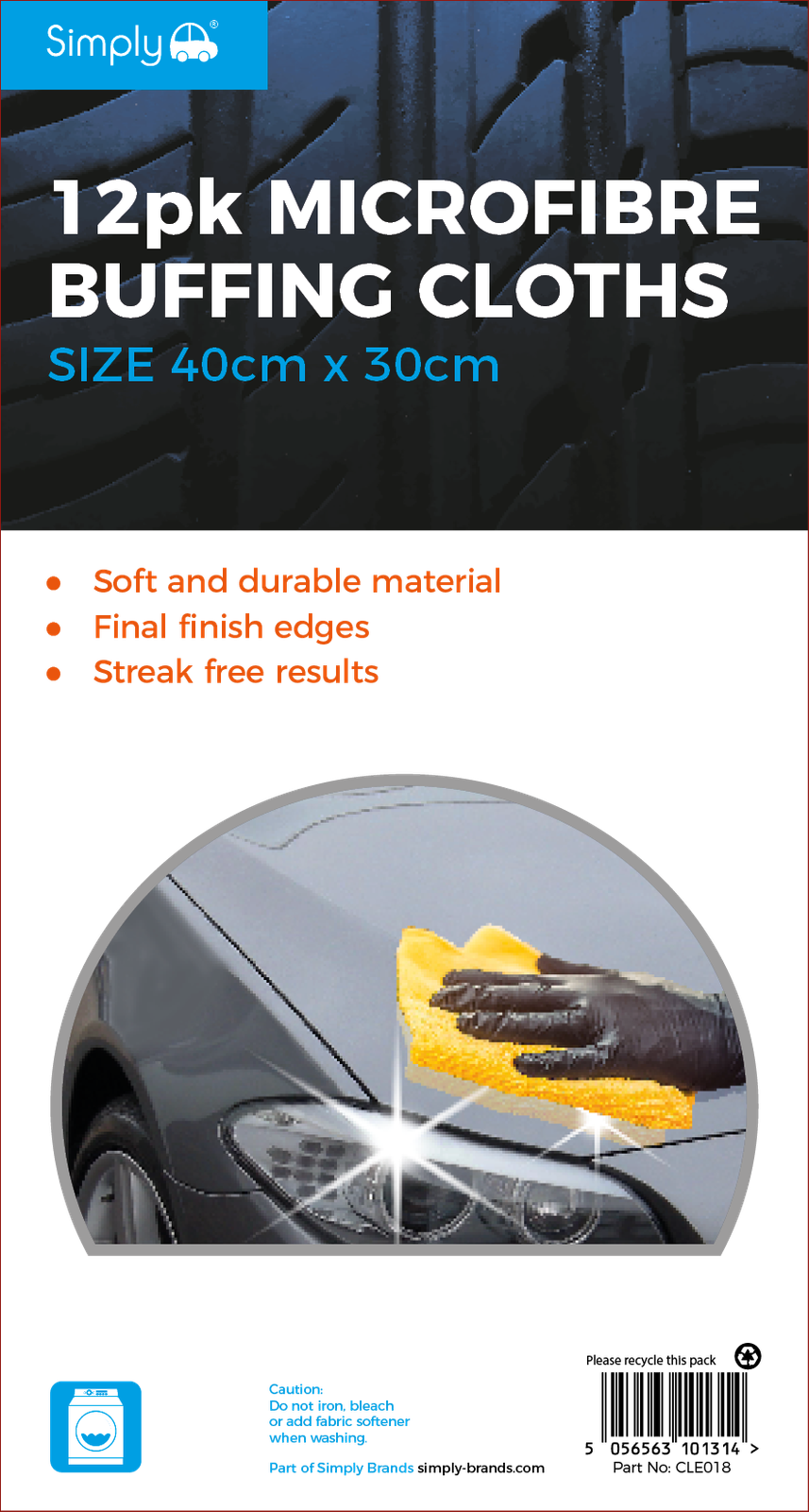 CLE018 Simply Auto 12PK Microfibre Cloth