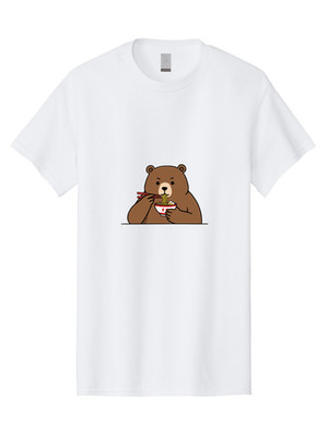 Bear-Eating-Ramen Mens Graphic Tee, 100% Cotton, Casual Summer Wear