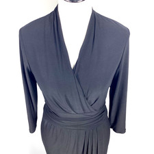 Chaps Black Dress Faux Wrap Women’s Sz Medium Stretch Travel Dark Office Siren
