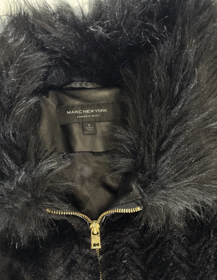 Chaleco Marc New York Negro Imitación Piel Mujer Talla L Cremallera Forrado Bolsillos Cuello en V Foto 3 de 4