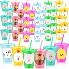 24 Pcs Farm Animal Birthday Decorations Cups with Straws and Lids, 16oz Reusa...