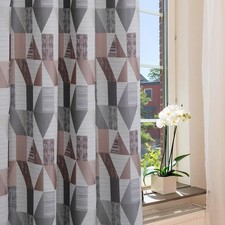 Faux Linen Textured Luxury Jacquard Geometric Curtains Drapes 2 Panels 84 Inc...
