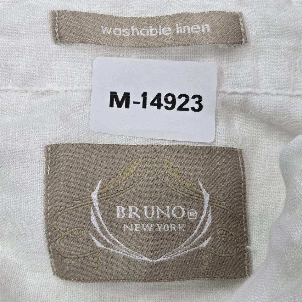Bruno New York Men Button Up Shirt XL White Linen Classic Long Sleeve - Image 2 of 4
