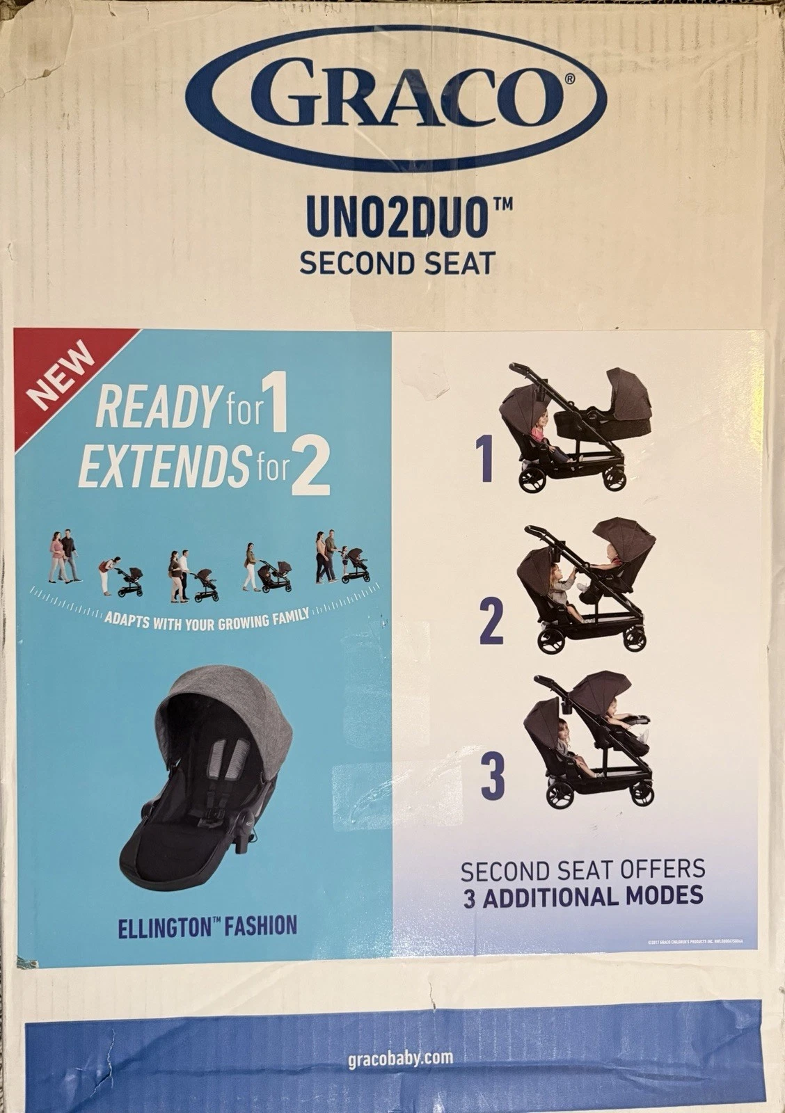Graco Uno2Duo Stroller Second Seat, Ellington Fashion, Grey MSRP $125