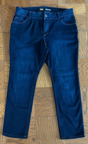 Lee Damengröße 16 W blau Denim Jeans perfekte Passform gerades Bein verzierte Taschen