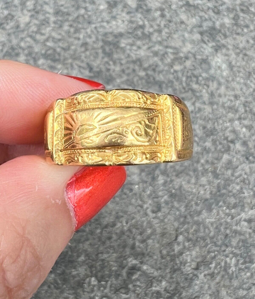 ANTIQUE VINTAGE CHINESE? 24K /22K YELLOW GOLD WIDE BAND RING ANTIQUE VINTAGE CHINESE? 24K /22K YELLOW GOLD WIDE BAND RING