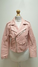 Dd945 Womens Zara Basic Pink Sim Fit Biker Cropped Leather Jacket Uk S 8 Eu 36