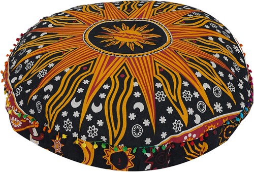 Indian Mandala 35 inch Round Pouf Pillow Case Meditation Floor Cushion Cover - Picture 3 of 5