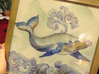 BEAUTIFUL SIGNED WATERCOLOR of SEA TURTLE - UNDER GLASS - BEACH - NAUTICAL