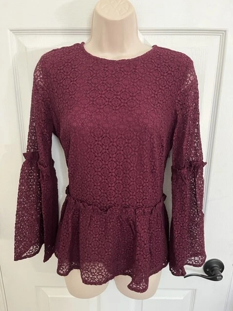 Camicia a maniche lunghe nuova senza etichette $98 michael kors marrone profondo pizzo rosso piccola
