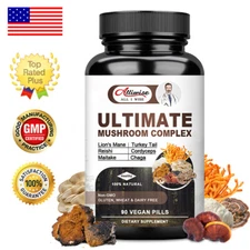Mushroom Complex Supplement, 90 Capsules Mushrooms Lions Mane,Chaga Reishi Pills
